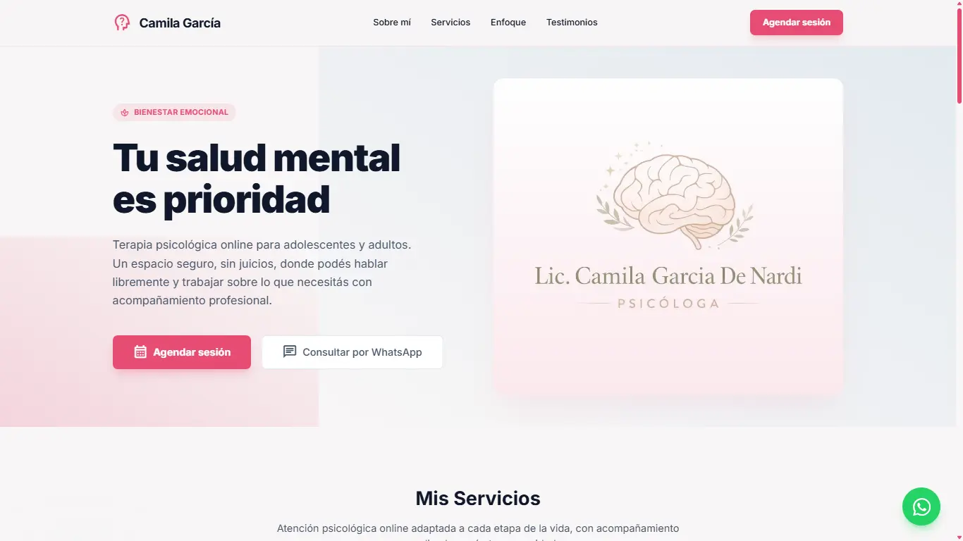 Captura del proyecto Lic. Cami Psicóloga